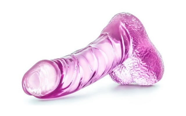 Purple jelly dildo with white background