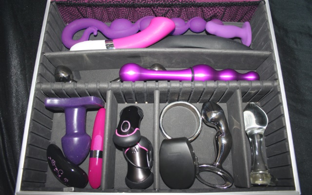 A collection of various sex toys stored in a cool dry place.
